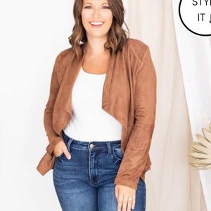 Pink Lily Brown Suade Jacket Open Front